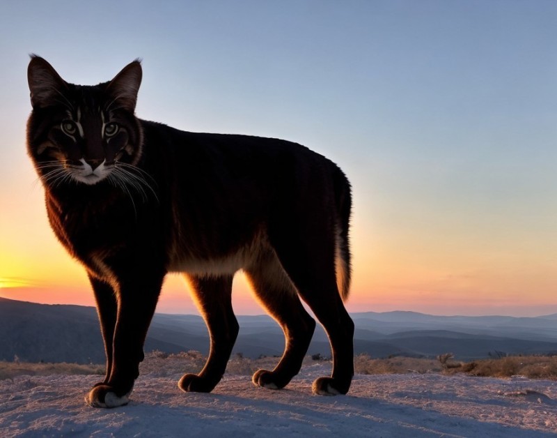 Create meme: cat , kitty , cat at sunset