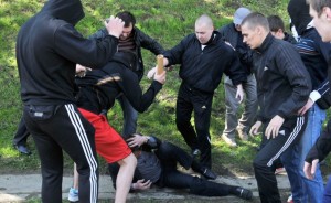 Create meme: fight Gopnik, fight, a mass brawl