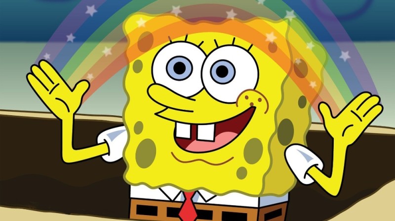 Create meme: spongebob imagination meme, spongebob rainbow imagination, sponge Bob square pants 