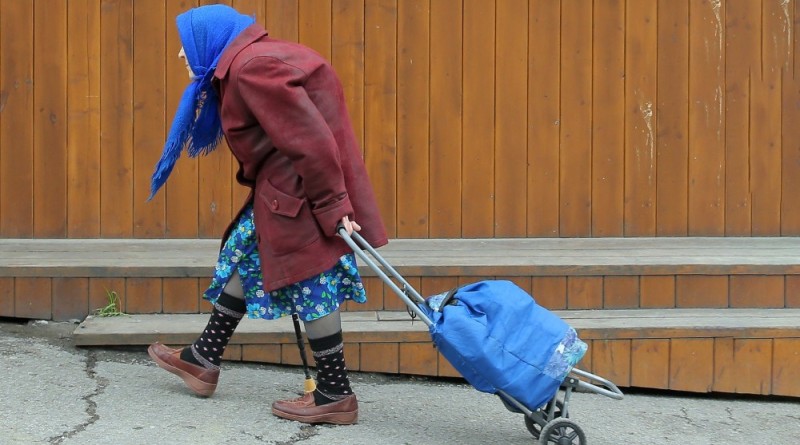 Create meme: granny with a wheeled bag, granny with a cart, grandma with bags