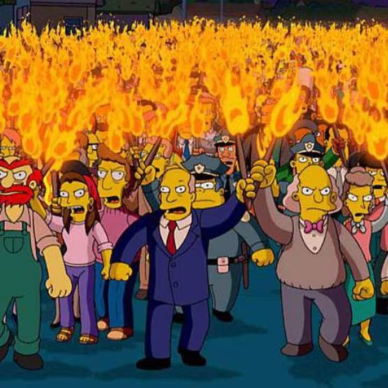 Create meme: The Simpsons with pitchforks and torches, peasants with pitchforks and torches, a crowd with pitchforks and torches