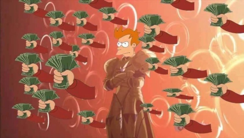 Create meme: futurama meme money, Futurama with money in hand, futurama money