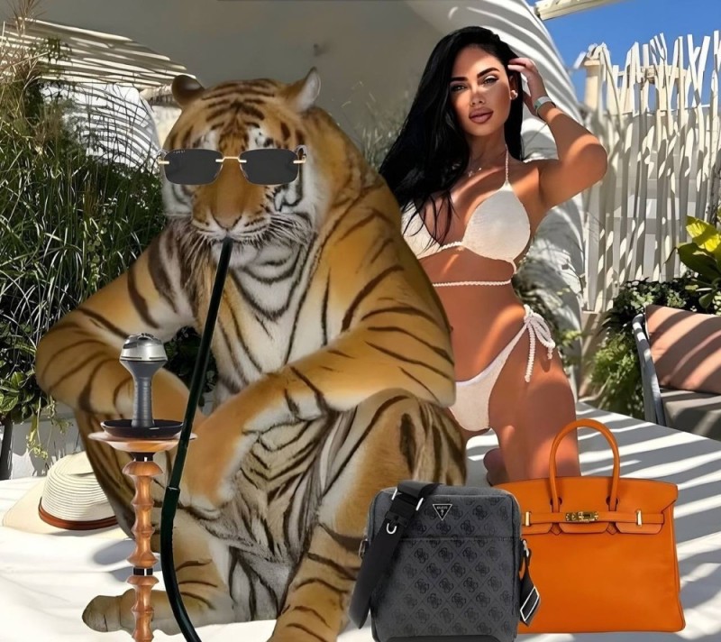 Create meme: And the tiger, the girl with the tiger, The tigress woman