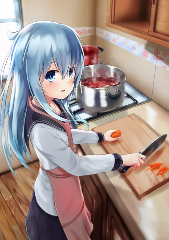 Create meme: anime cooking, anime girl cooking, Kasumi Kantai anime