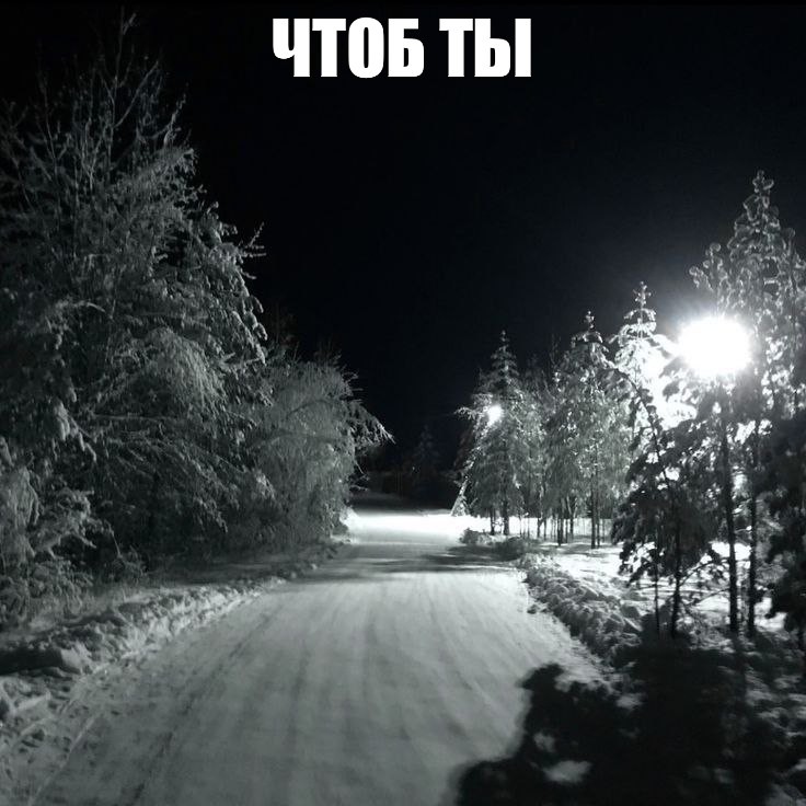 Create meme: The first snow is evening, winter track, winter in the forest at night