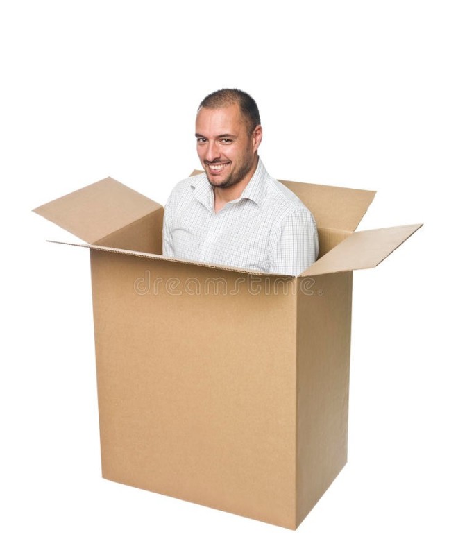Создать мем: вор с картонной коробкой, человек коробка, картон коробка