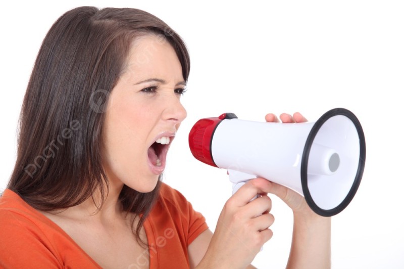 Create meme: the girl yells into the mouthpiece, the girl with the voice, a woman with a megaphone