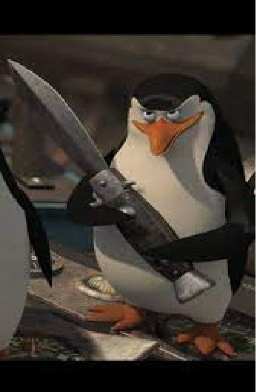 Create meme: penguins from madagascar rico with knives, penguins of madagascar rico with a knife, rico the penguin from madagascar