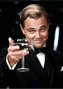 Create meme: Leo DiCaprio with a glass of, DiCaprio with a glass of, Leonardo DiCaprio with a glass of