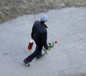 Create meme: romance Russian, Gopnik with flowers, people