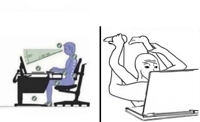 Создать мем: правильное положение за компьютером, правильно сидеть за компьютером, как правильно сидеть за компьютером