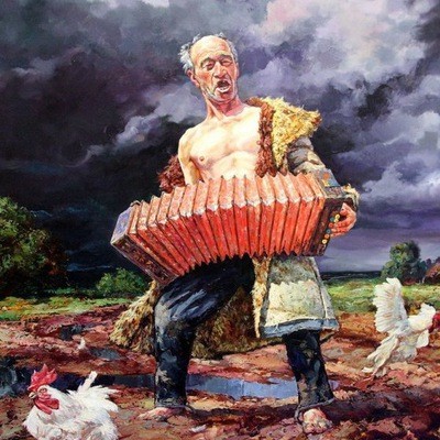 Create meme: painting northern summer by irik musin, Irik Musin is the artist of the harmonica painting, a torn accordion