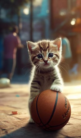 Create meme: kitten with ball, cat , cat 