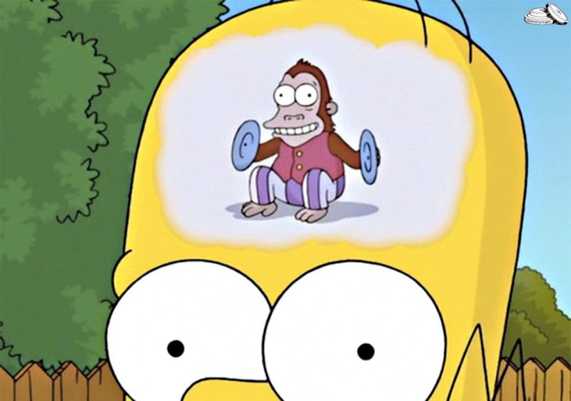 Create meme: Homer Simpson the monkey, The monkey in Homer's head, the monkey in the head of Homer