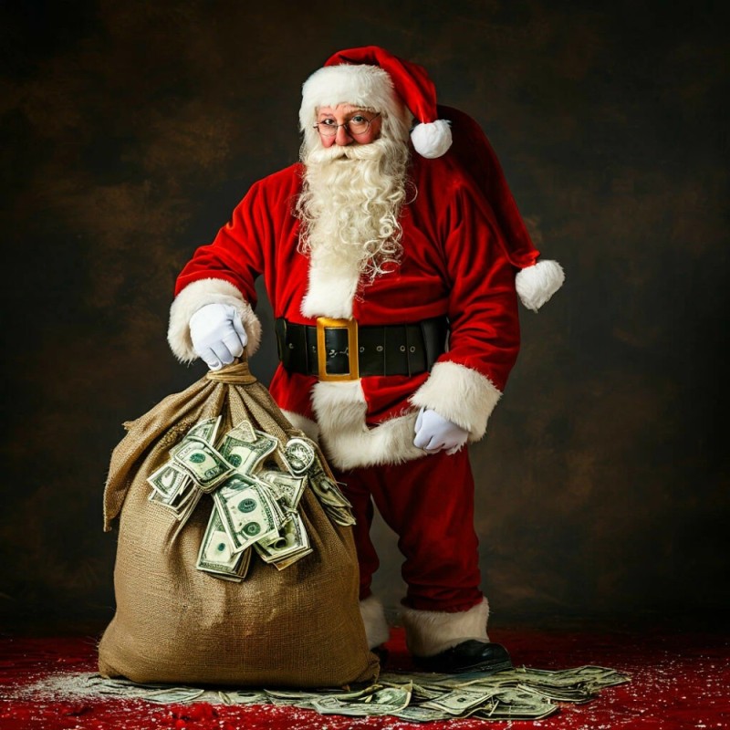 Create meme: Santa Claus with money, Santa Claus with money, new year Santa Claus 