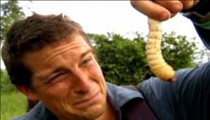 Create meme: a huge maggot, bear Grylls, man vs wild