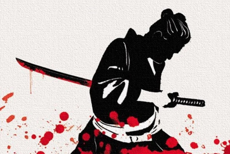 Create meme: samurai before seppuku, samurai on a red background, way of the samurai