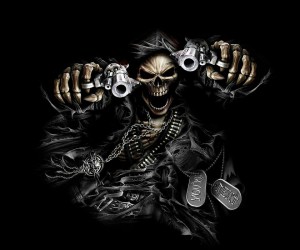 Create meme: skeleton with a gun, angry skeleton