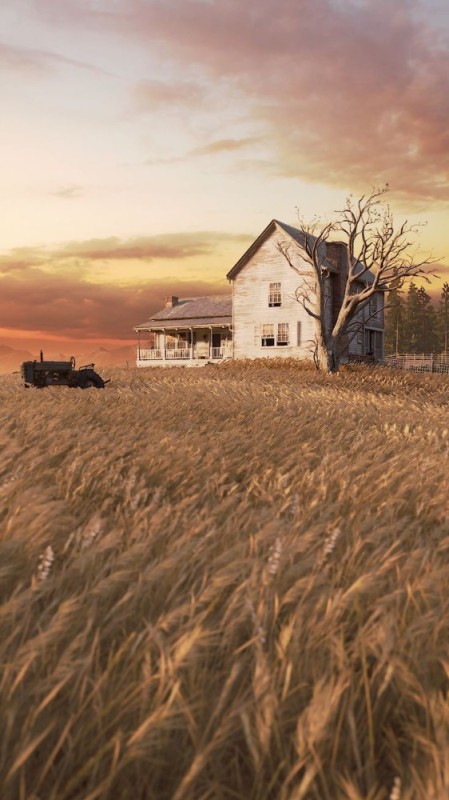 Create meme: a field with a house, A lonely house in a field, nature 