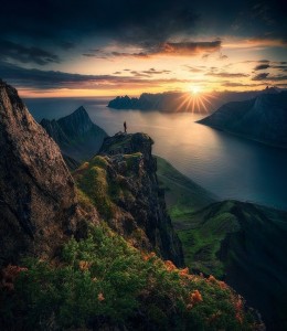 Create meme: Norway, sunset mountains