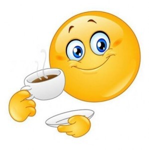 Create meme: smiley with coffee, smiley with tea, Emoji good morning