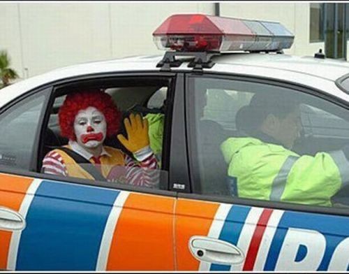Create meme: The clown is a policeman, Viv the clown, The clown courier