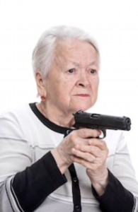 Create meme: grandmother with gun meme, grandma