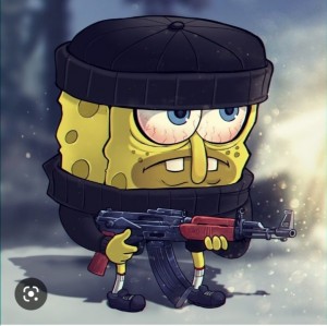 Create meme: spongebob is cool, spongebob with an AK 47, spongebob Kalash