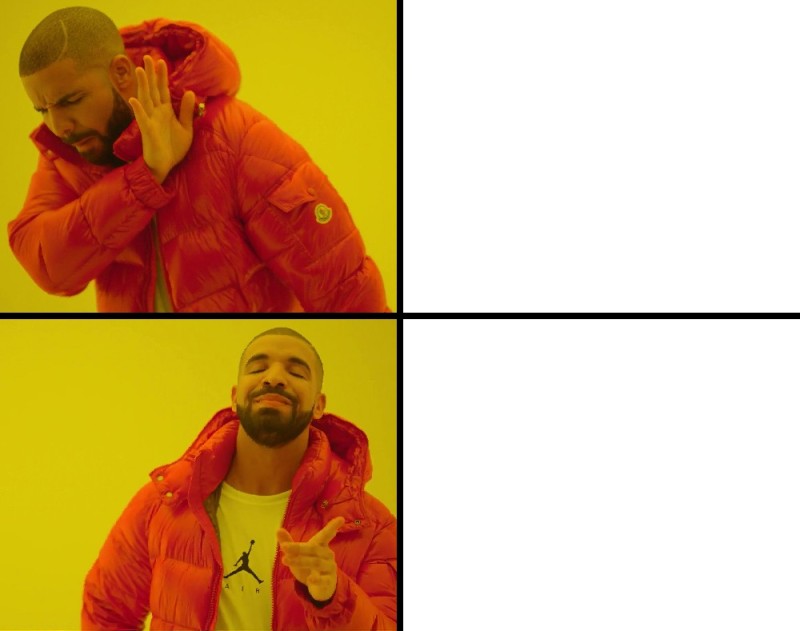 Create meme: meme with a man in an orange jacket, template meme with Drake, Drake meme template