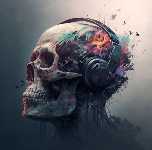 Create meme: skull with headphones, cool art