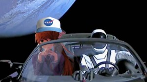 Создать мем: Starman with Monica, автомобиль илона маска, tesla roadster in space
