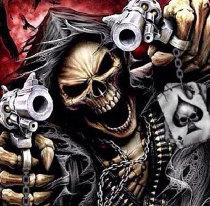 Create meme: cool skulls, cool skeleton, skeleton with a gun