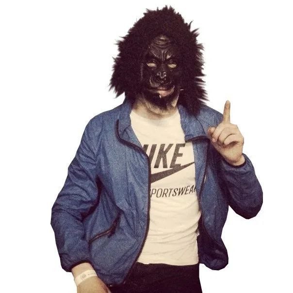 Create meme: Pasha tech , Pasha is a technician in a gorilla mask, The mask of Pasha the technician