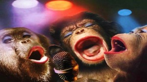Create meme: happy monkey, three monkeys sing