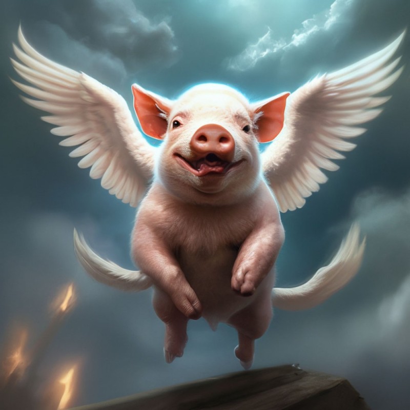 Создать мем: летучая свинья, свинка с крыльями, свинья с крыльями