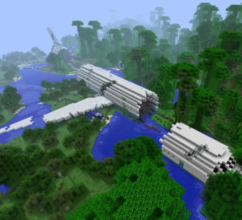 Create meme: minecraft plane crash, crashed plane in minecraft, map minecraft