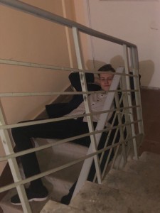 Create meme: an iron staircase into the basement, entrance
