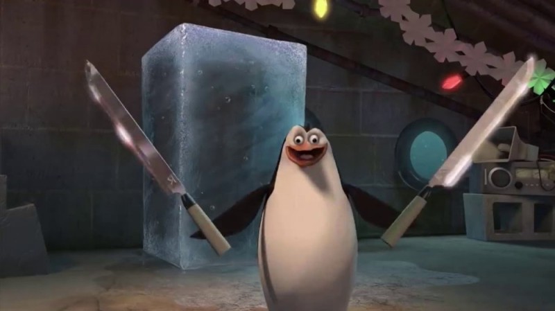 Create meme: penguin Rico with a knife, the penguins of Madagascar 