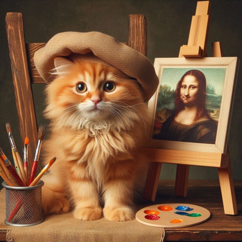 Create meme: picture of a cat, cat artist, the cat is an artist