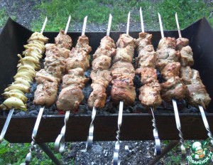 Create meme: grilled pork, kebab, the skewers on the grill