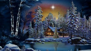 Create meme: Christmas cards with nature, Christmas night pictures GIF, Christmas card winter forest house