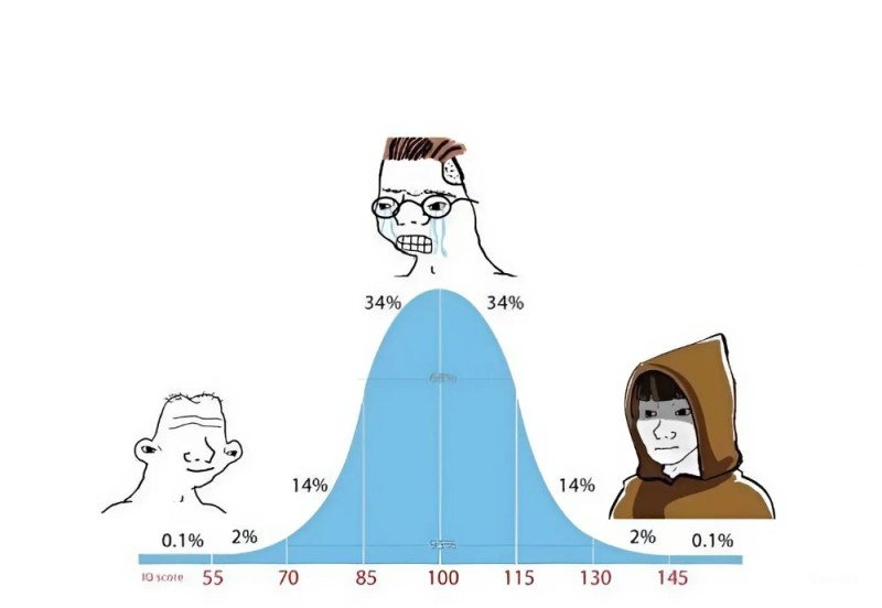 Create meme: normal distribution, people, The distribution of the IQ meme