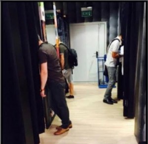 Create meme: the guy waiting at the fitting room, the jokes in the dressing room, a picture with a guy in the dressing room