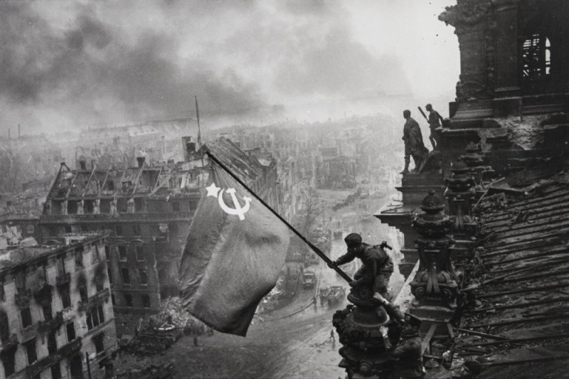 Create meme: the red banner over the Reichstag, the red banner of victory over the Reichstag, Eugene Chaldea banner of victory over the Reichstag