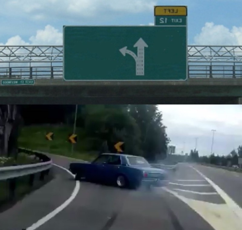 Create meme: highway exit, The meme with the car at the fork is original, car 