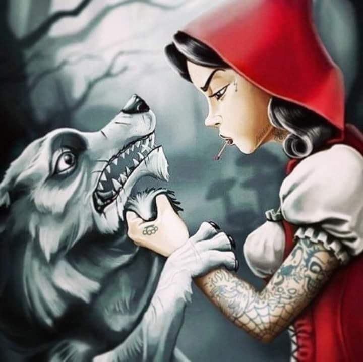 Create meme: little red riding hood and grey wolf, Little Red Riding Hood and the wolf, little red riding hood 