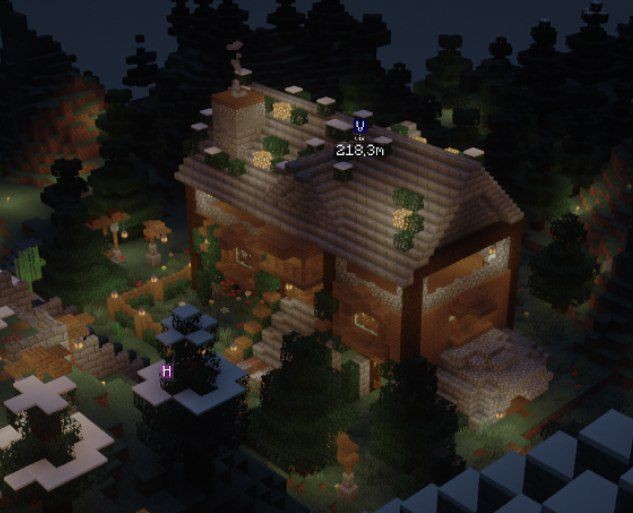 Create meme: beautiful houses in minecraft, a house in a fir forest in minecraft, beautiful minecraft houses