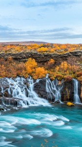 Create meme: waterfall, hraunfoss waterfall, waterfall hraunfossar Iceland