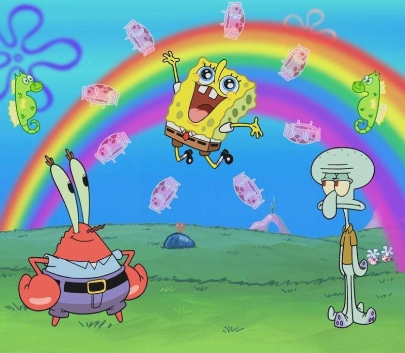 Create meme: imagination spongebob, spongebob with rainbow, spongebob spongebob