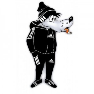 Create meme: wolf in a suit, bear in Adidas, wolf in Adidas